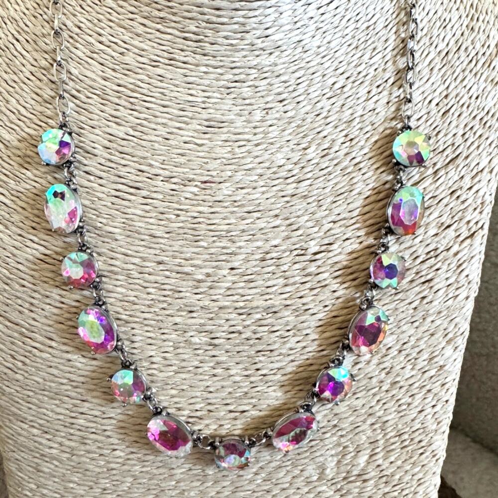 ATG AB Crystal Necklace & Earrings Set Silver Tone Boutique NWOT